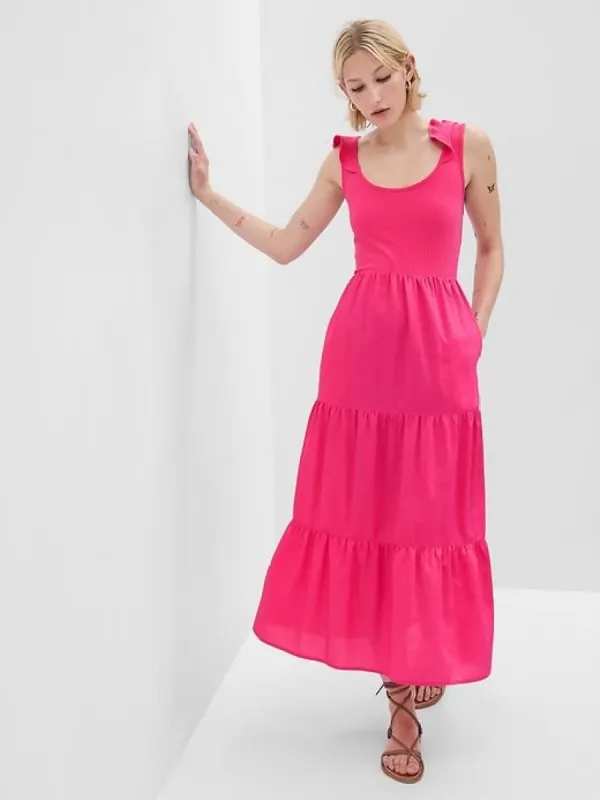 Flutter Sleeve Mixed Fabric Maxi Dress sold by GAP