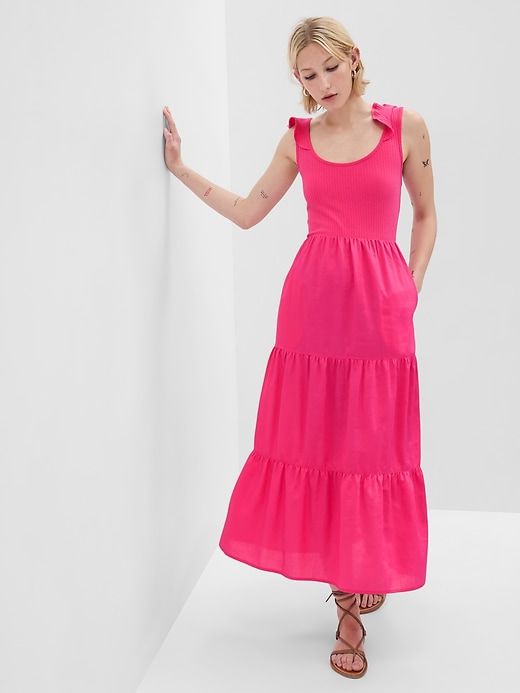 Flutter Sleeve Mixed Fabric Maxi Dress sold by GAP