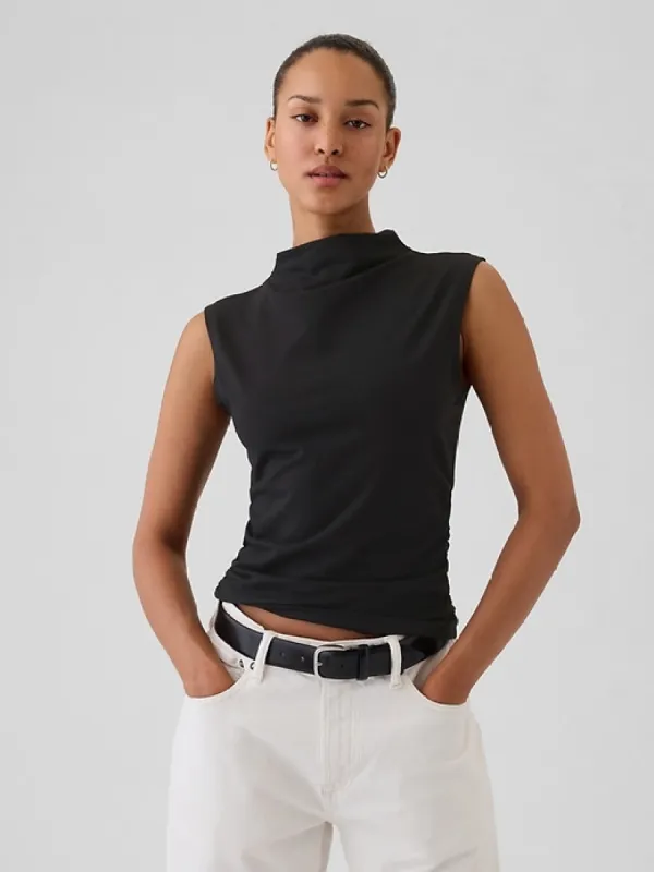 Modern Funnel-Neck Ruched Tank Top sold by GAP