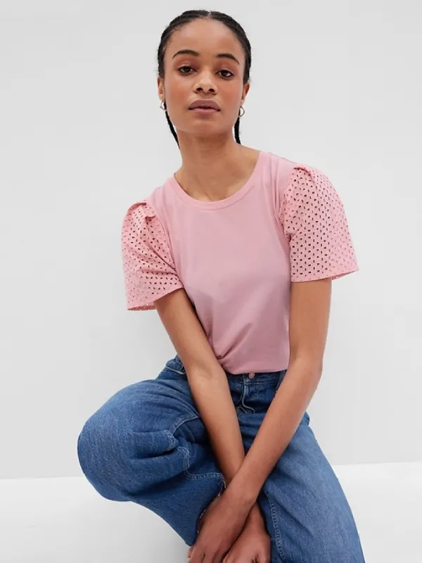 Organic Cotton Vintage Eyelet Puff Sleeve T-Shirt sold by GAP