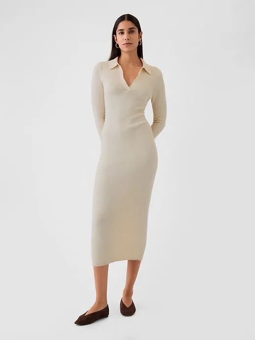 CashSoft Rib Midi Polo Sweater Dress sold by GAP