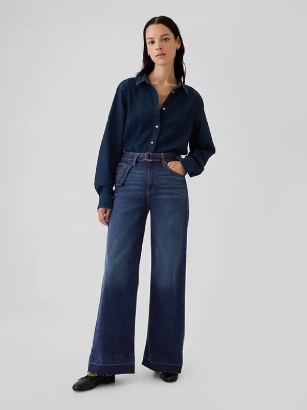 High Rise Stride Belted Wide-Leg Jeans sold by GAP