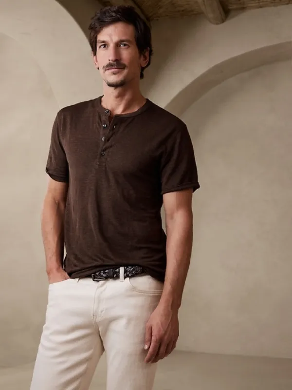Linen Henley T-Shirt made by Banana Republic