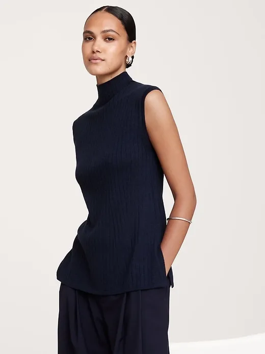 Ribbed Merino Mock-Neck Tank sold by Banana Republic