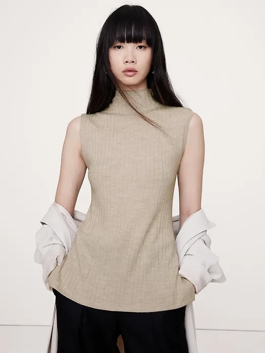 Ribbed Merino Mock-Neck Tank sold by Banana Republic product image thumbnail 3