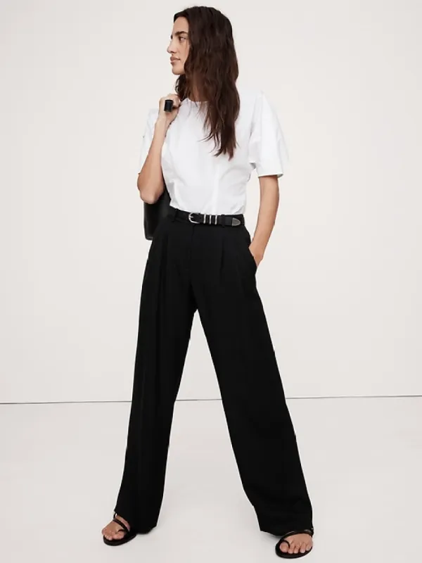 Soho Mid-Rise Pleated Wide-Leg Pant sold by Banana Republic
