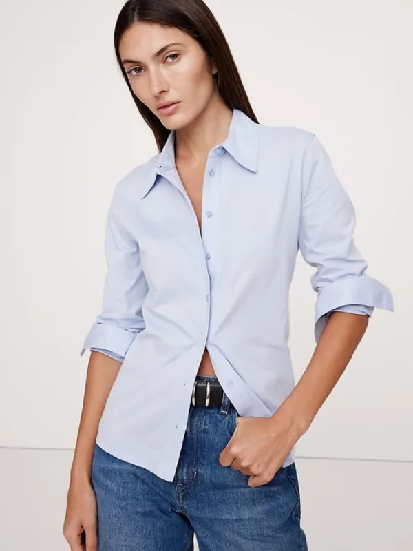 Silky Cotton Long-Sleeve Button-Down Shirt sold by Banana Republic