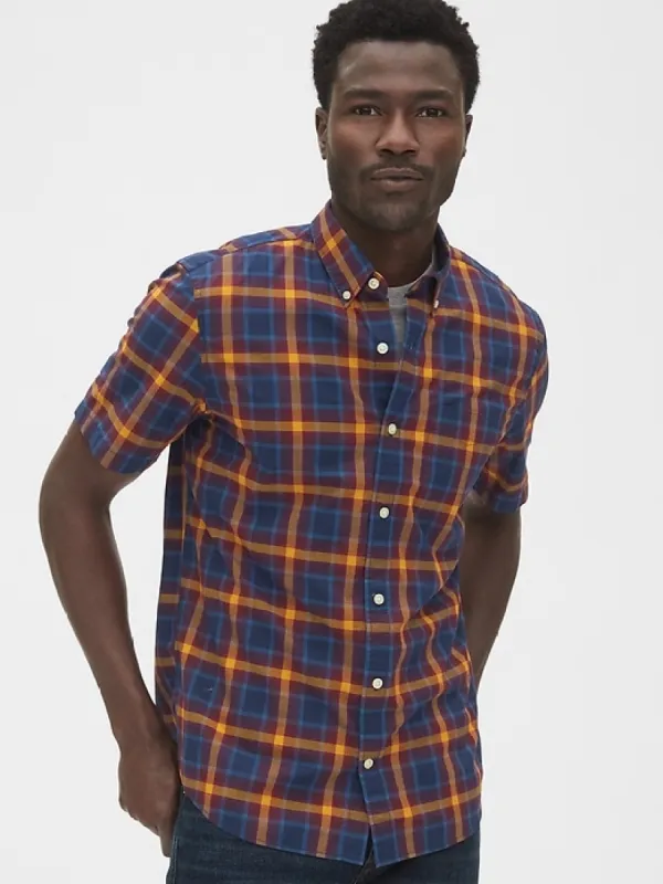Lived-In Stretch Poplin Short Sleeve Shirt sold by GAP