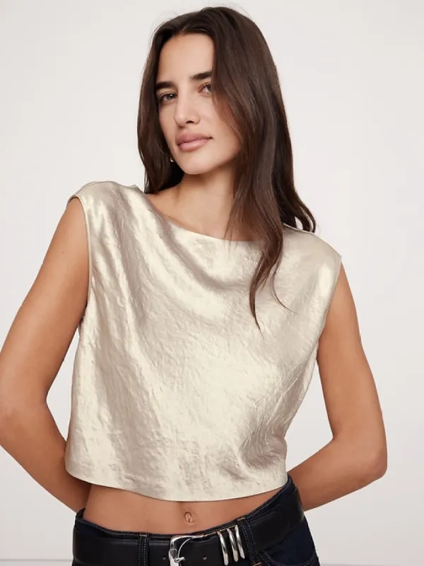 Crinkle Satin Cropped Top sold by Banana Republic
