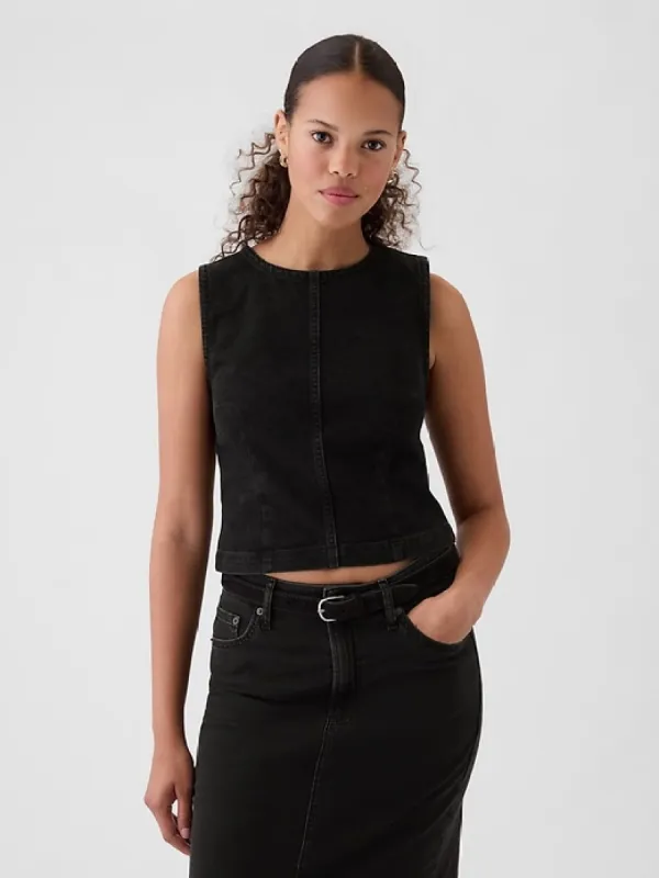 Cropped Denim Shell Tank Top sold by GAP