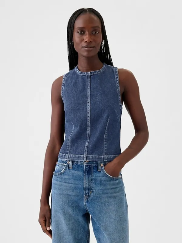 Cropped Denim Shell Tank Top sold by GAP