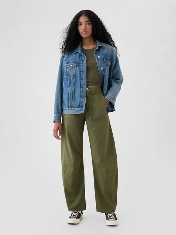 Mid Rise Twill Barrel Pants sold by GAP