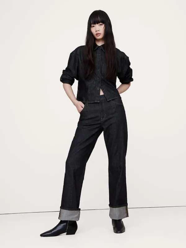 The Boxy Crop Denim Shirt sold by Banana Republic