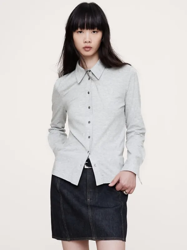Silky Cotton Long-Sleeve Button-Down Shirt sold by Banana Republic
