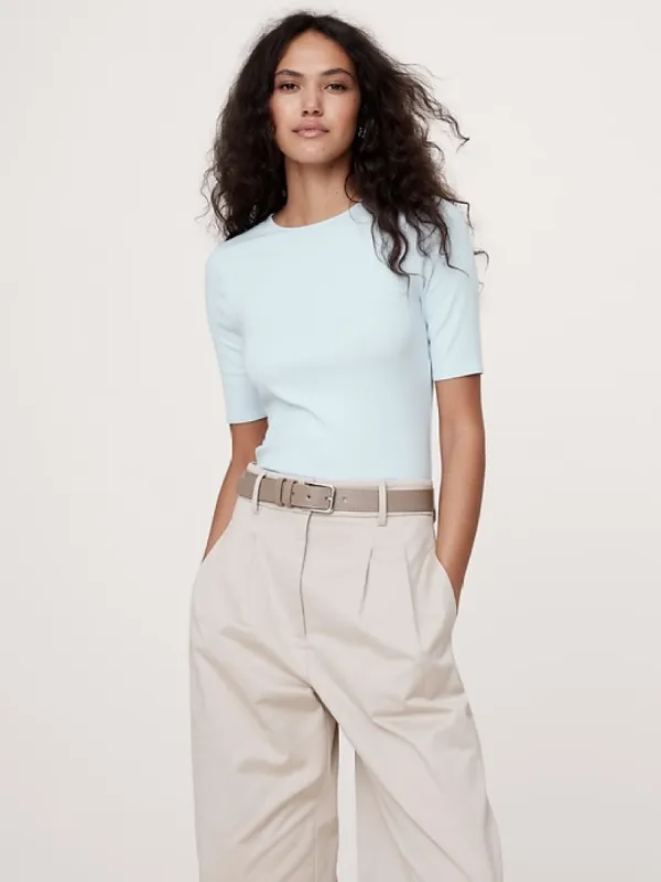 Ribbed Elbow-Sleeve T-Shirt made by Banana Republic