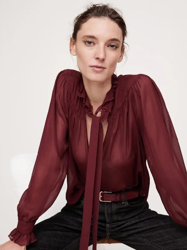 Georgette Ruffle Tie-Neck Top sold by Banana Republic