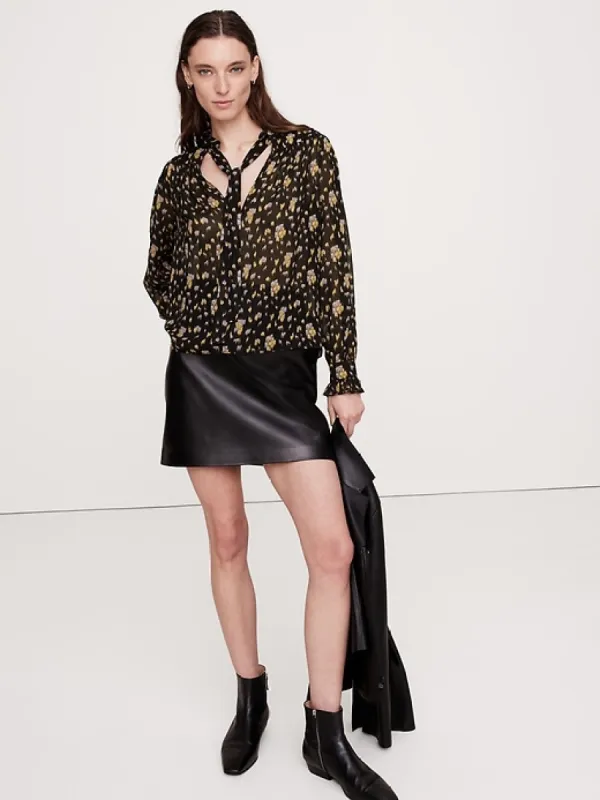 Georgette Ruffle Tie-Neck Top sold by Banana Republic