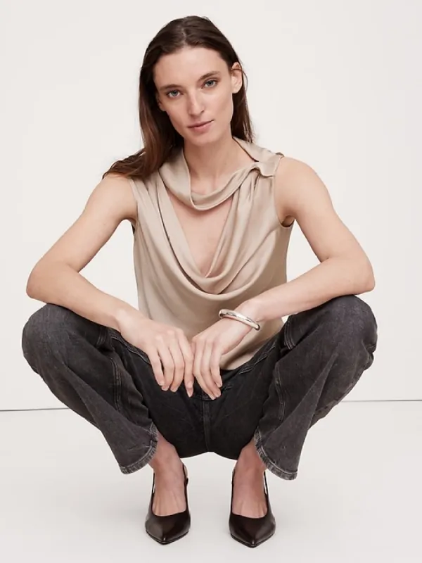 Hammered Satin Cowl-Neck Tank sold by Banana Republic