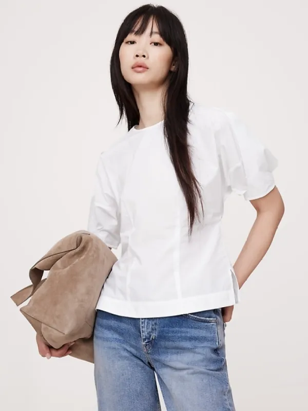 Puff-Sleeve Poplin Top sold by Banana Republic