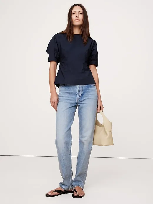 Puff-Sleeve Poplin Top sold by Banana Republic
