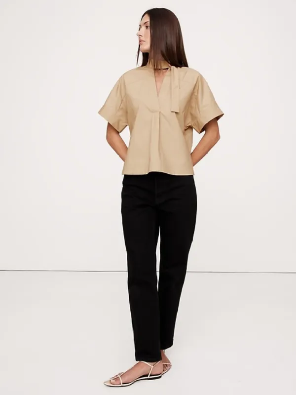 Poplin Popover Tie-Neck Top sold by Banana Republic
