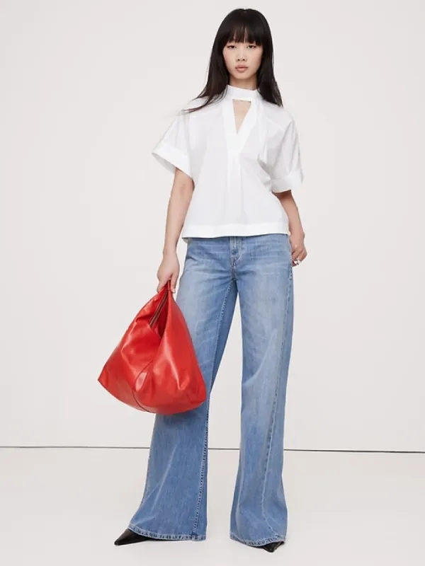Poplin Popover Tie-Neck Top sold by Banana Republic