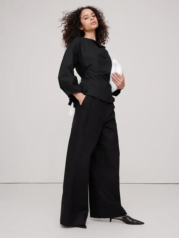 Poplin Cowl-Neck Tie-Waist Top made by Banana Republic