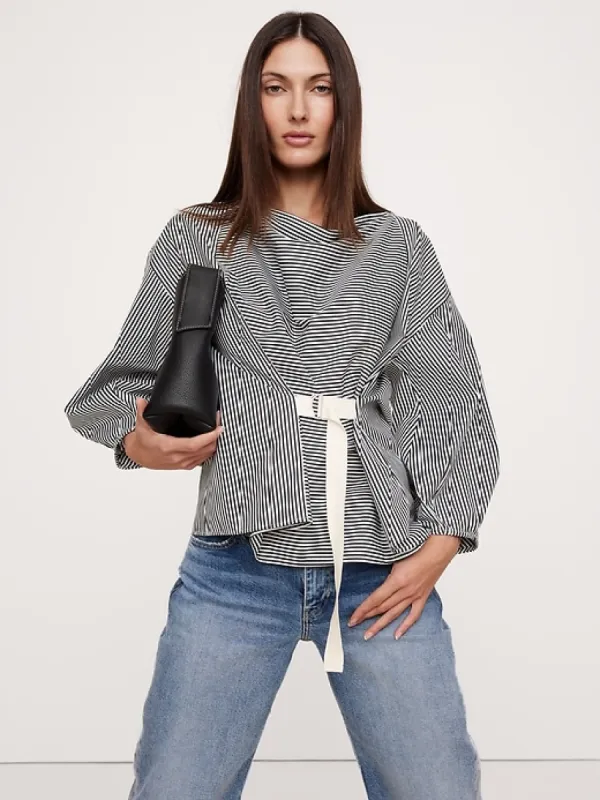 Poplin Cowl-Neck Tie-Waist Top made by Banana Republic