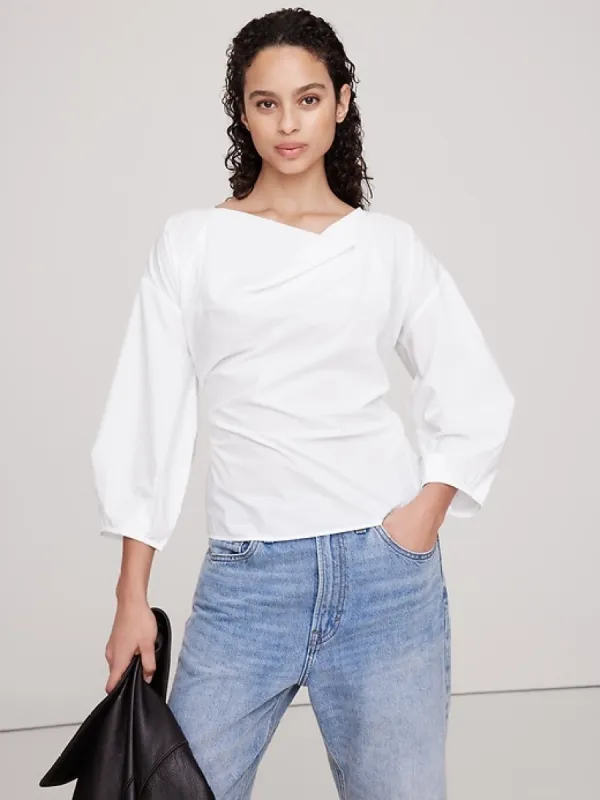 Poplin Cowl-Neck Tie-Waist Top made by Banana Republic