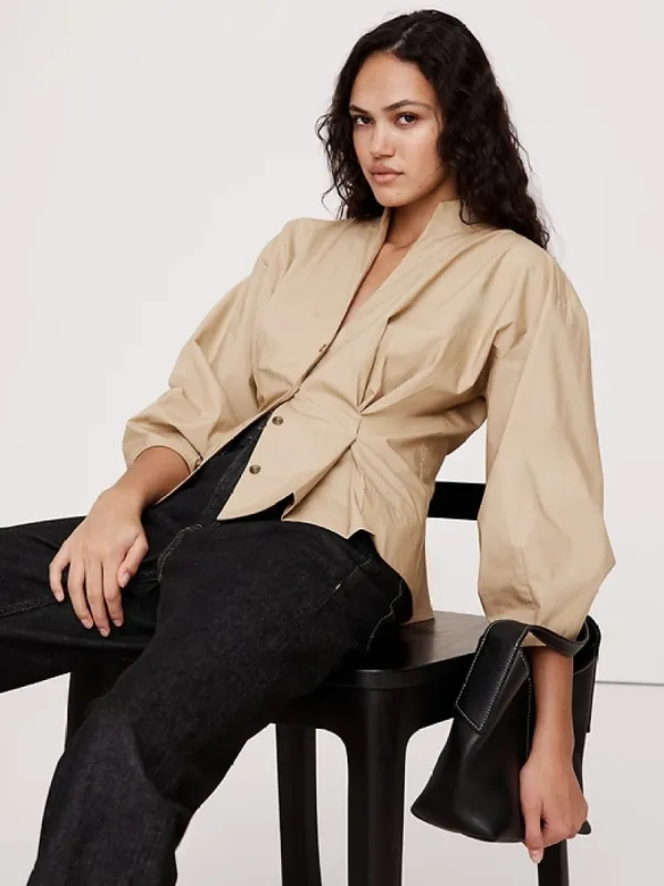 Poplin Cinched-Waist Shirt sold by Banana Republic