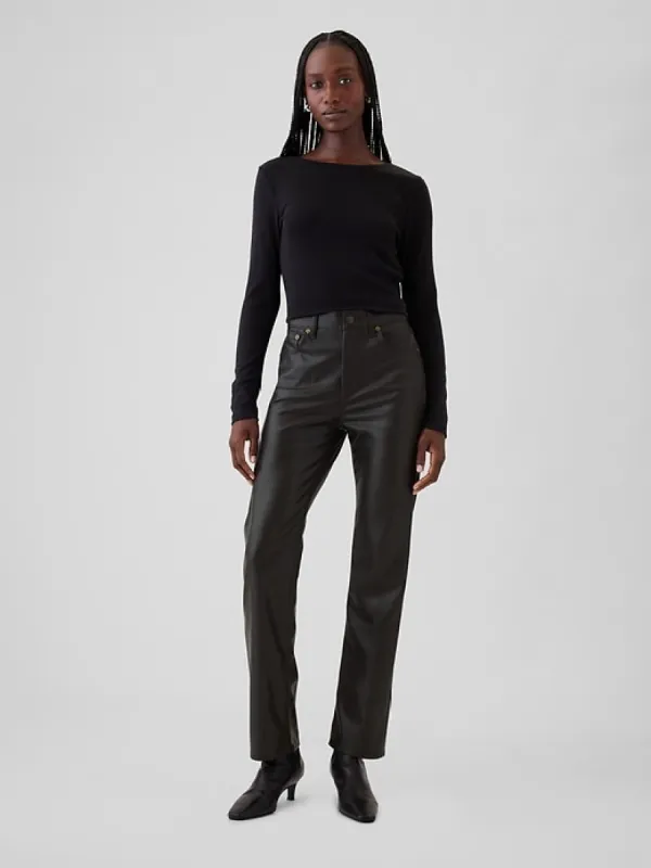High Rise Recycled Vegan Leather '90s Straight Pants sold by GAP