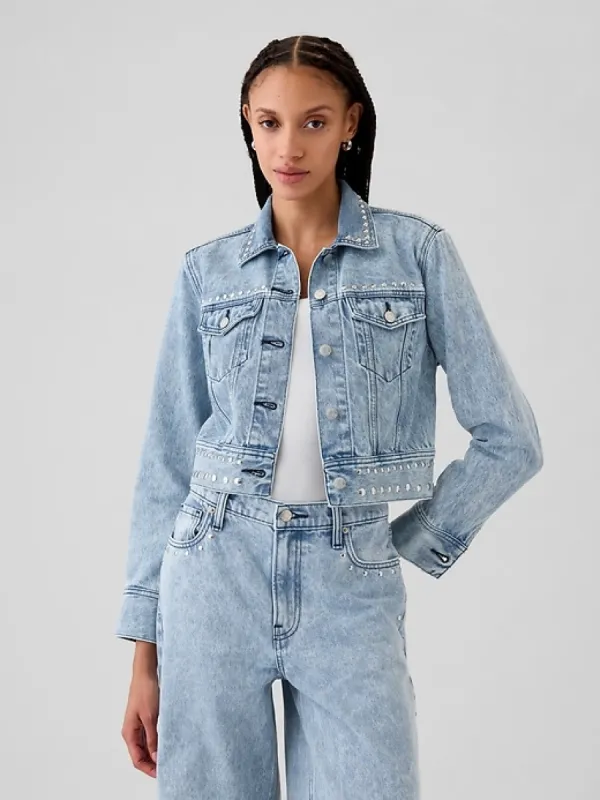 Cropped Studded Icon Denim Jacket sold by GAP