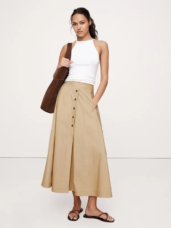 Poplin Button-Down Midi Skirt sold by Banana Republic