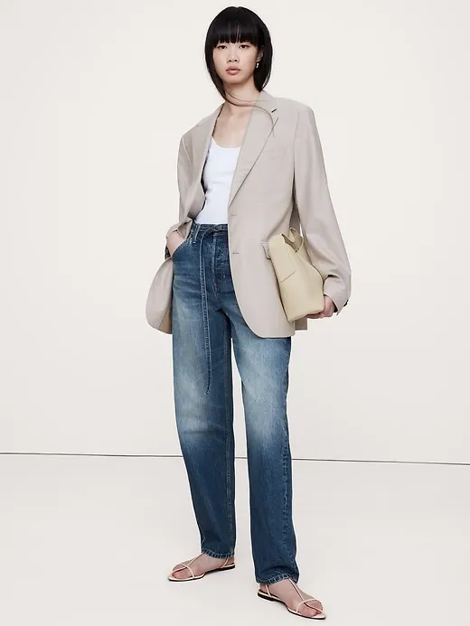 High-Rise Rigid Bow Jean sold by Banana Republic