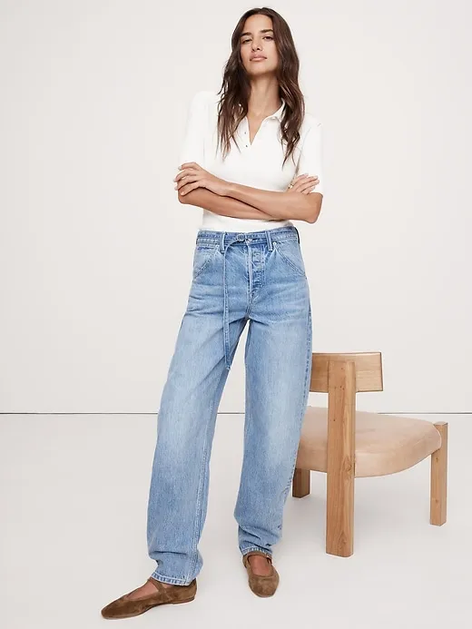 High-Rise Rigid Bow Jean sold by Banana Republic