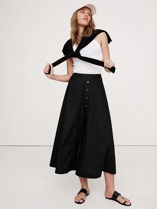 Poplin Button-Down Midi Skirt sold by Banana Republic