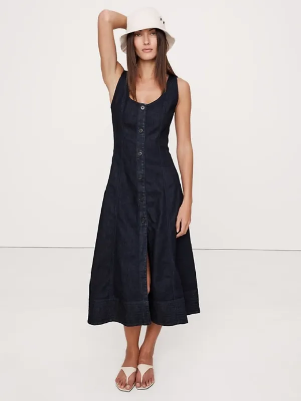Denim Scoop-Neck Midi Dress sold by Banana Republic