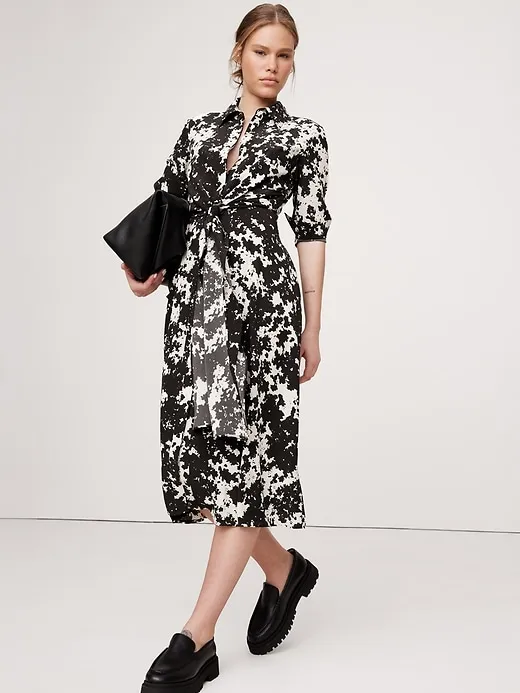 Silk Crepe Twist-Front Shirt Dress sold by Banana Republic