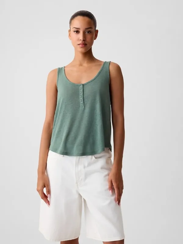 Linen-Blend Henley Tank Top sold by GAP