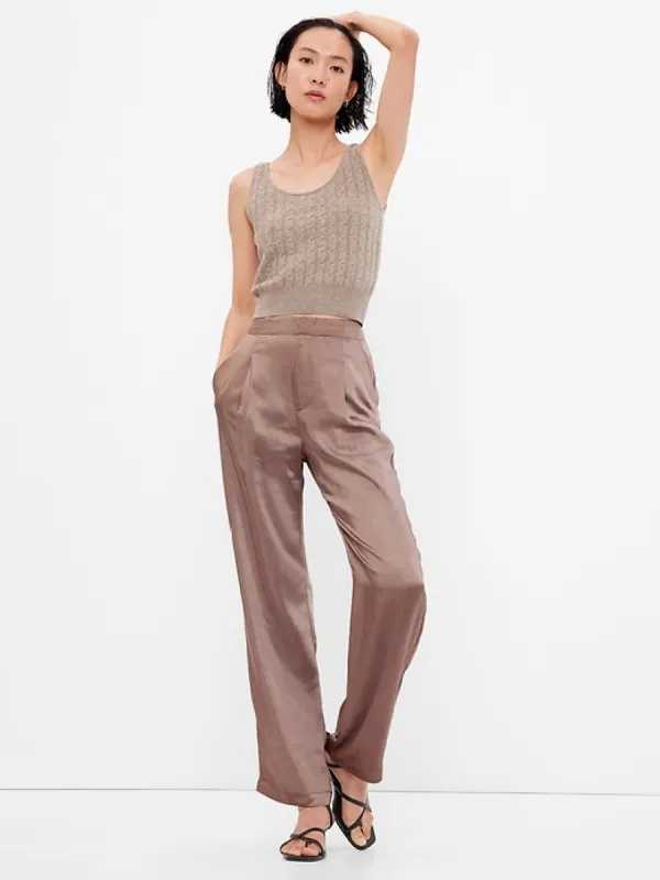 High Rise Pleated Satin Trousers sold by GAP