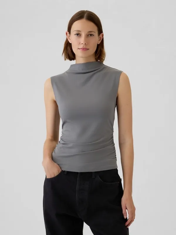 Modern Funnel-Neck Ruched Tank Top sold by GAP