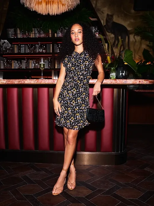 Georgette Ruched-Front Mini Dress sold by Banana Republic