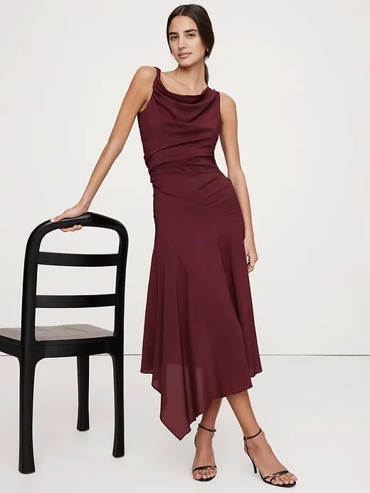 Crepe Twist-Shoulder Dress sold by Banana Republic