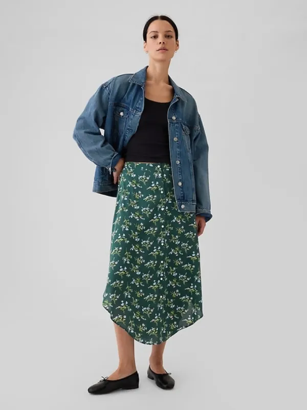 Crepe Handkerchief Hem Midi Skirt sold by GAP