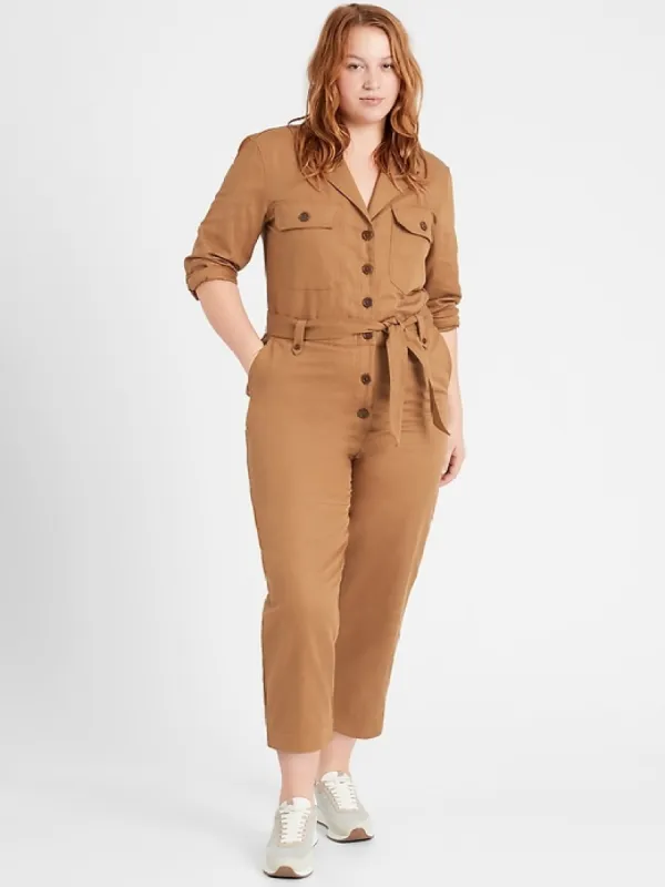 Heritage Cotton-Linen Cropped Jumpsuit sold by Banana Republic