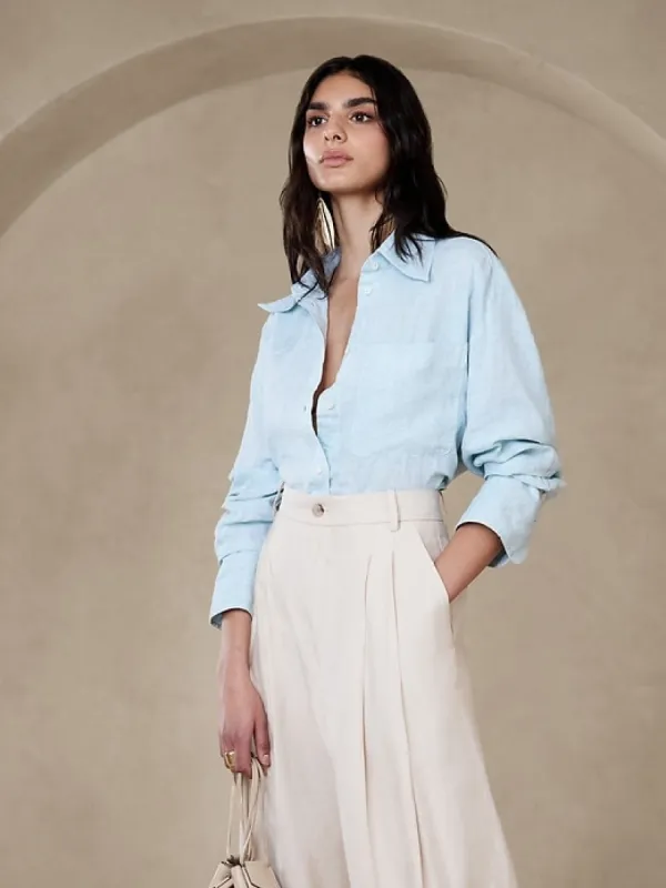 The Boxy Cropped Linen Shirt sold by Banana Republic