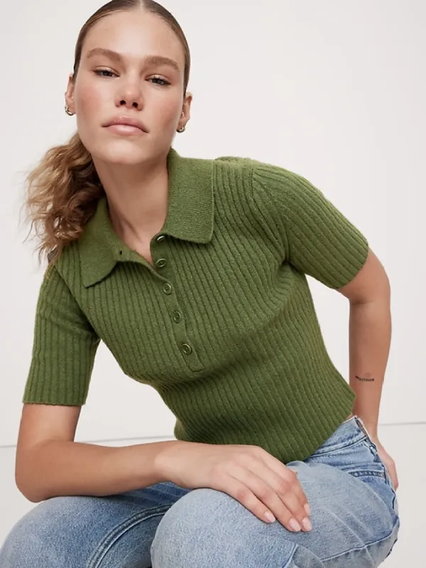 Ribbed Cropped Sweater Polo sold by Banana Republic
