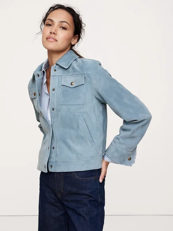 Relaxed Suede Trucker Jacket sold by Banana Republic
