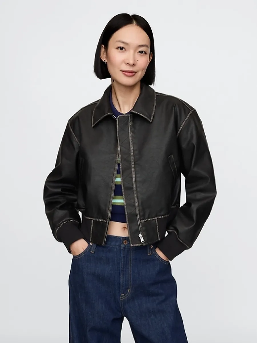 Vegan Leather Bomber Jacket sold by GAP