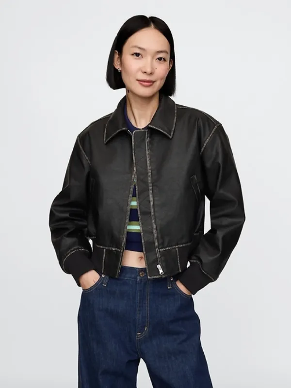 Vegan Leather Bomber Jacket sold by GAP